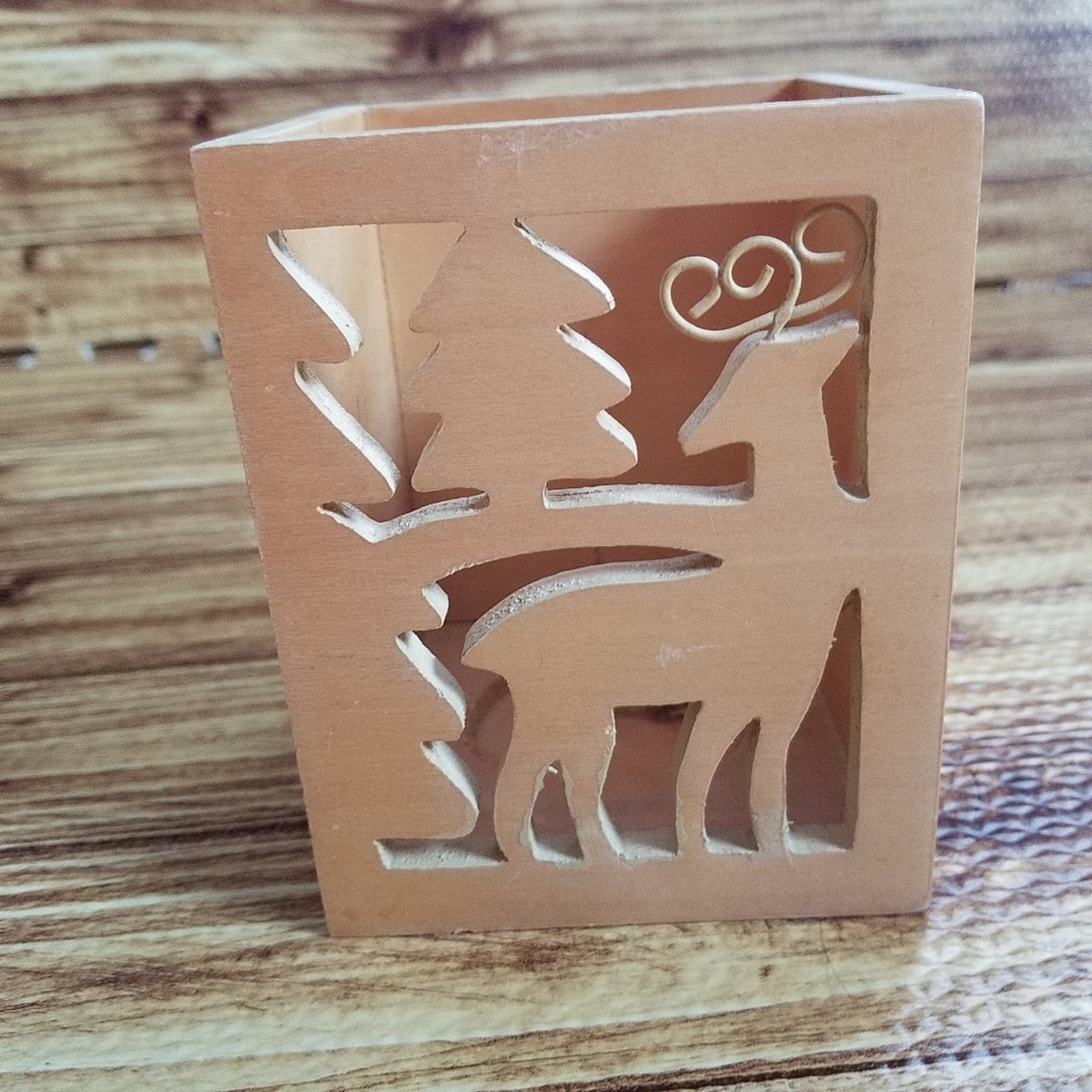 Target Wooden Deer Candle Holder Desk Organizer Rustic Woodland Cutout Christmas